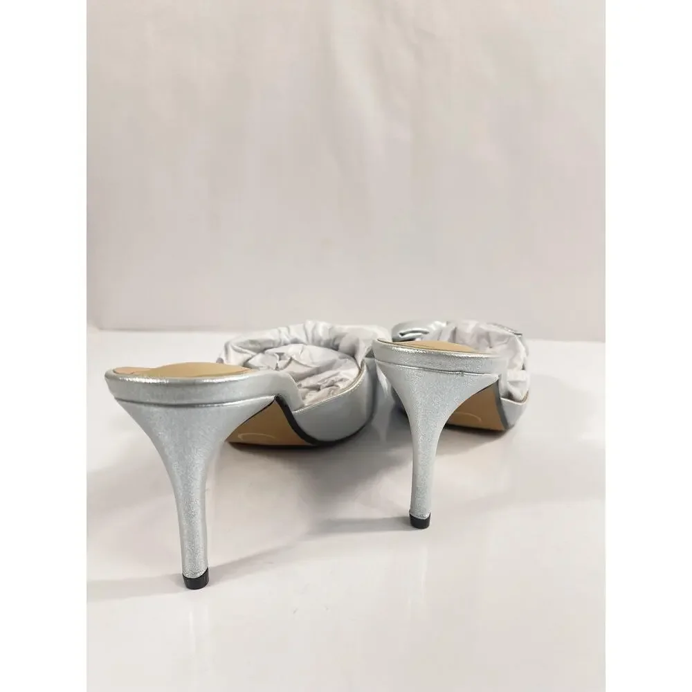 Journee Tiarra Shoes Women's Size 12 Silver Sparkle Bow Mule Stiletto Heels New
